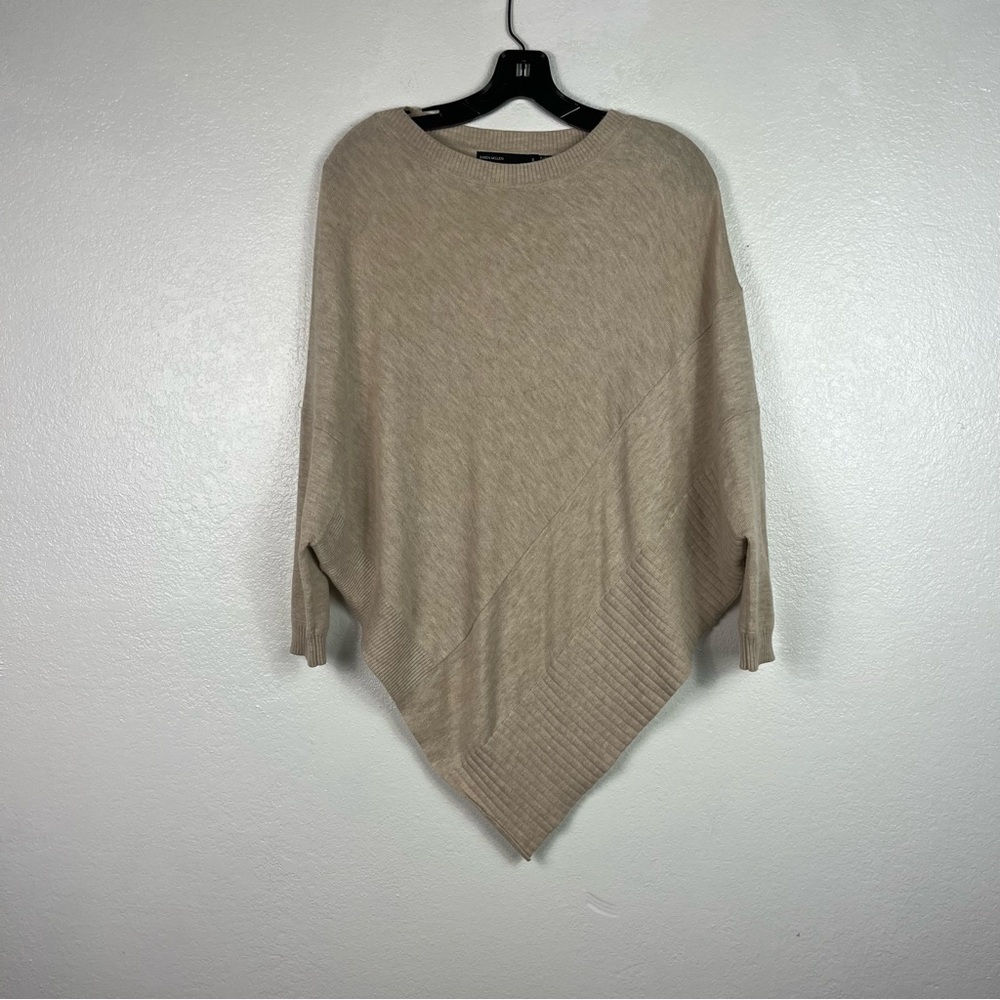 Karen Millen Asymmetrical Knit Poncho Sweater Beige Taupe viscose wool blend S